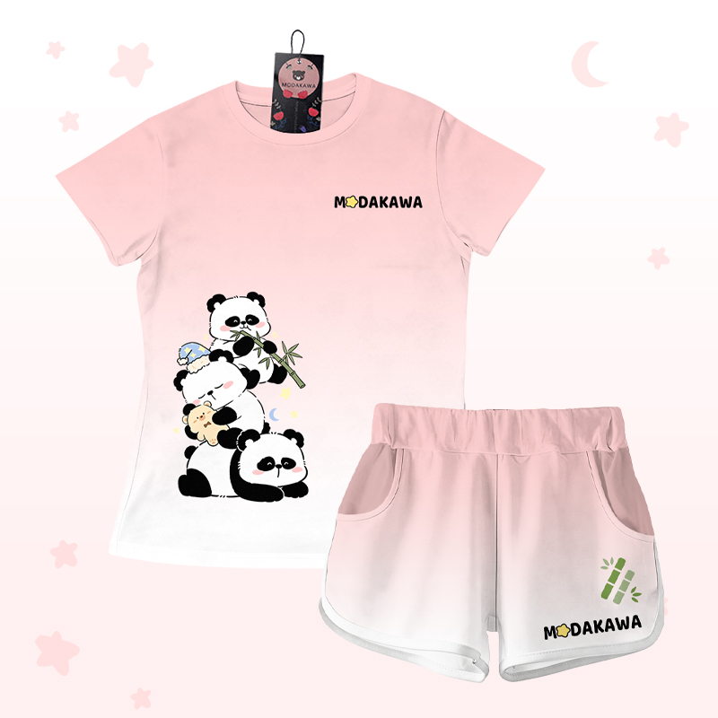 Modakawa-Outfit mit Farbverlauf-Panda-Grafik, Shorts mit Buchstabengrafik - Pink Set - 5XL - image 2