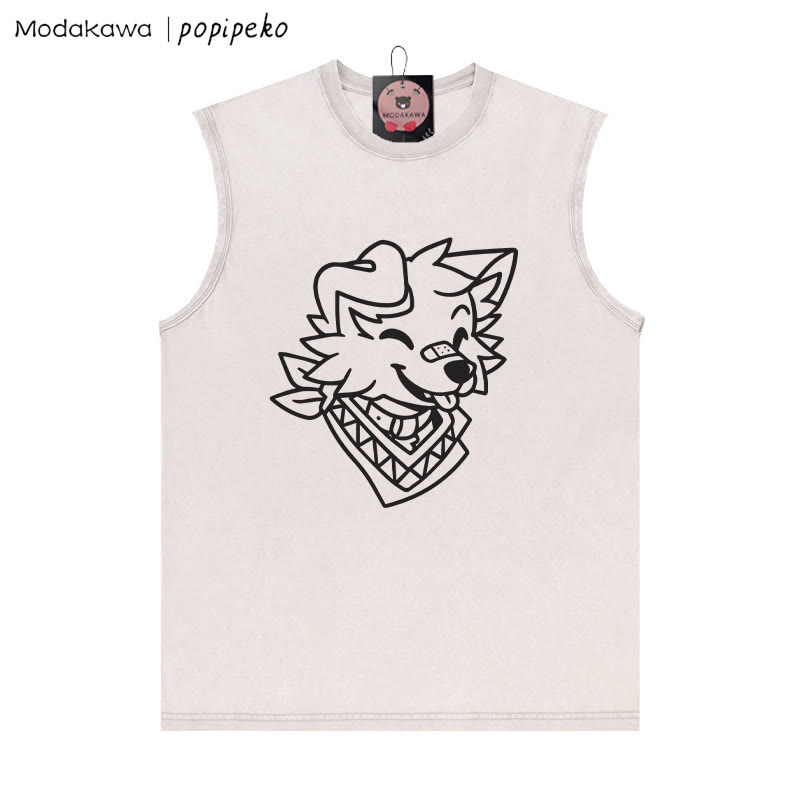 Lächelndes Welpe Bandana Grafik Unisex Vintage gewaschenes ärmelloses T-Shirt - Aprikose - 2XL - image 4