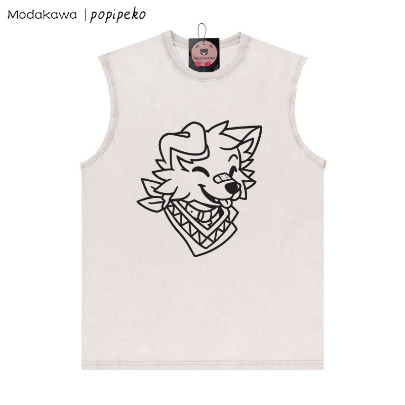 Lächelndes Welpe Bandana Grafik Unisex Vintage gewaschenes ärmelloses T-Shirt - Aprikose - 2XL - image 4