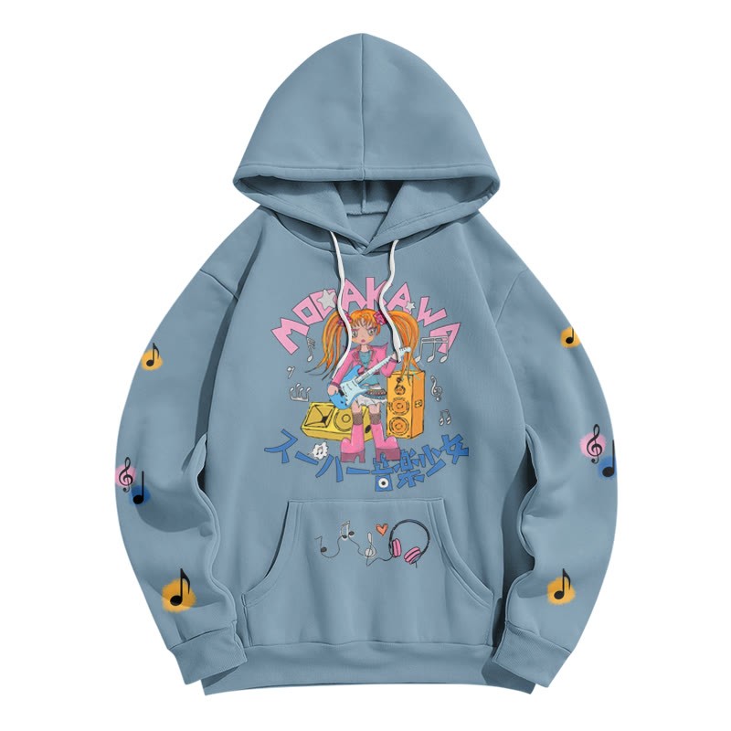 Quirky Music Girl Letter Print Modakawa Loose Hoodie - Slate Blue - 5XL - image 3
