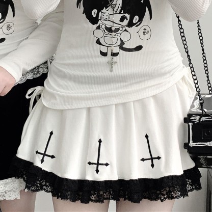 Spitzenrock mit gekreuzten Volants - White - One Size - image 2