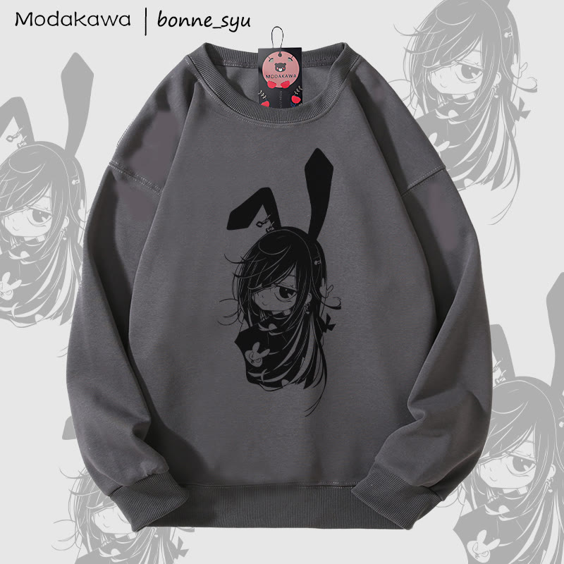 MODAKAWA X bonne_syu Bunny Girl Grafik Unisex Sweatshirt - Dark Grey - 5XL - image 4