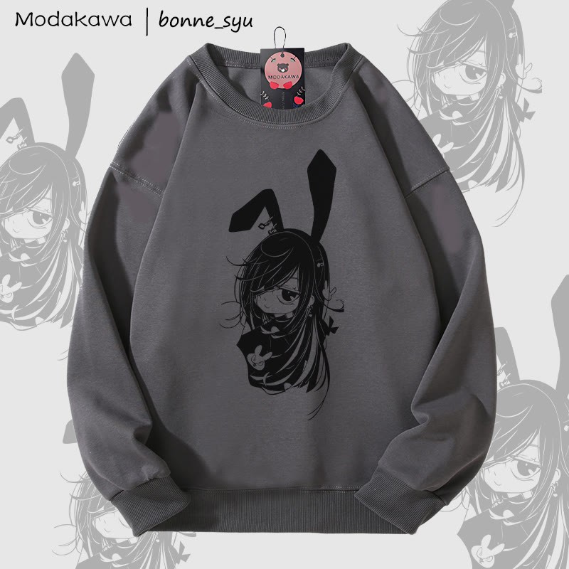 MODAKAWA X bonne_syu Bunny Girl Grafik Unisex Sweatshirt - Dark Grey - 5XL - image 4