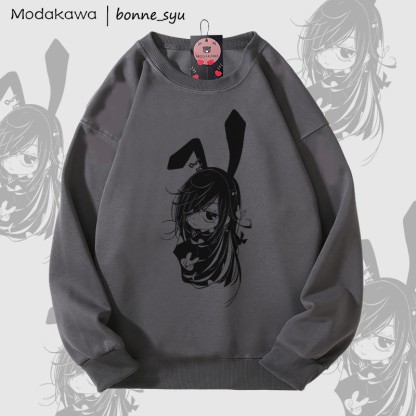 MODAKAWA X bonne_syu Bunny Girl Grafik Unisex Sweatshirt - Dark Grey - 5XL - image 4