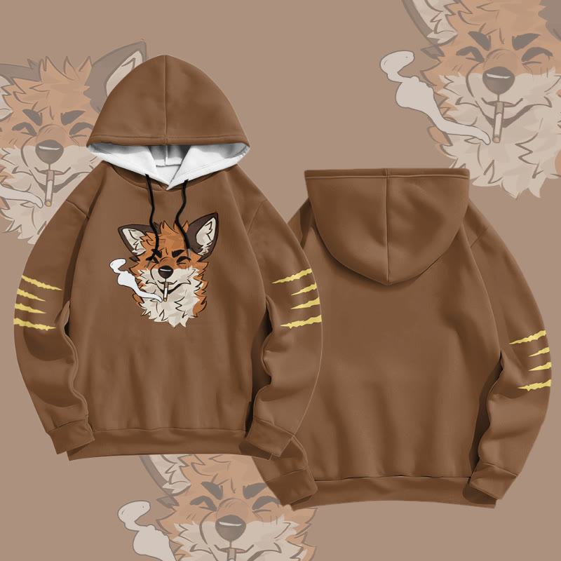 MODAKAWA X atka Fox Smoking Graphic All Over Print Pullover Hoodie - Brown - 6XL - image 3