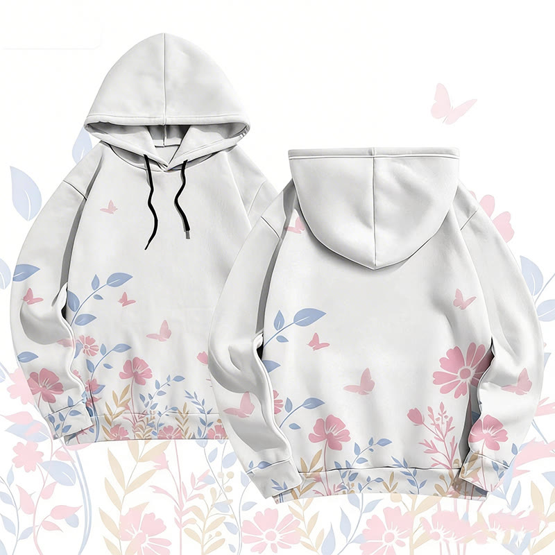 MODAKAWA Pullover-Hoodie mit Blumen- und Schmetterlingsmotiv (Allover-Print) - White - 6XL - image 4