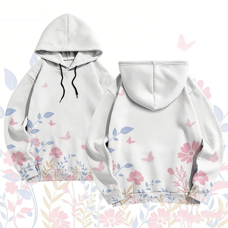 MODAKAWA Pullover-Hoodie mit Blumen- und Schmetterlingsmotiv (Allover-Print) - White - 6XL - image 4