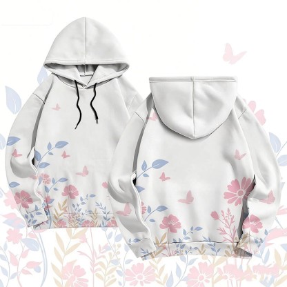 MODAKAWA Pullover-Hoodie mit Blumen- und Schmetterlingsmotiv (Allover-Print) - White - 6XL - image 4