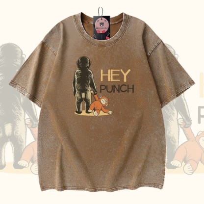 HEY PUNCH Monkey Modakawa Vintage Washed 100% Cotton T-Shirt - Brown - 5XL - image 4