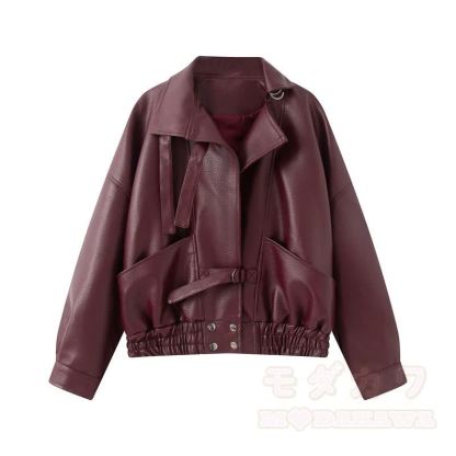 Vintage-Jacke aus Kunstleder mit Stehkragen und Reißverschluss, kurz geschnitten - Rot - XL - image 14