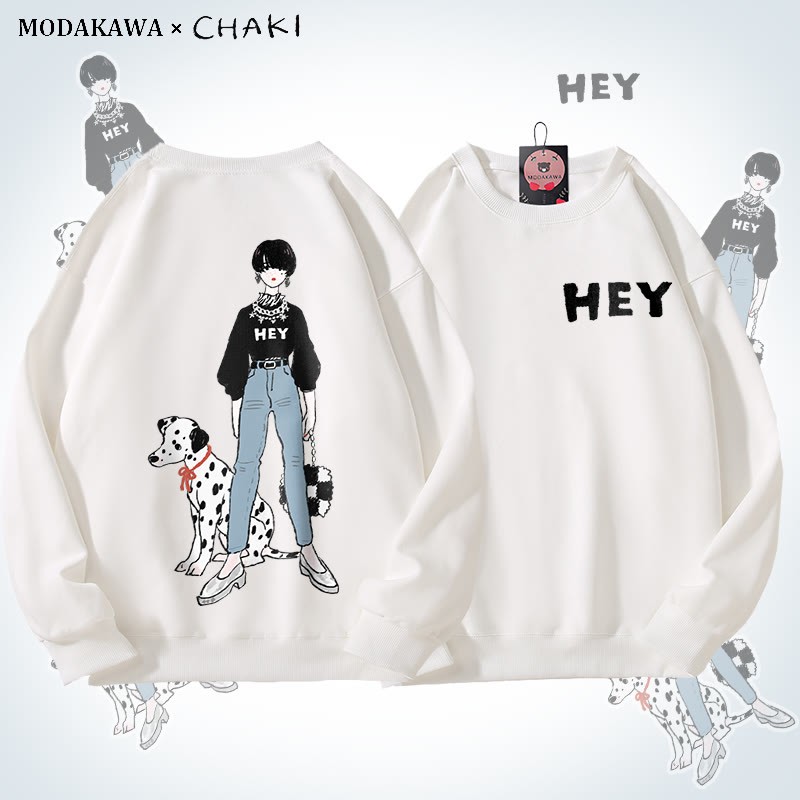MODAKAWA X chaki Unisex-Sweatshirt mit Mädchen- und Dalmatiner-Motiv - White - 5XL - image 2