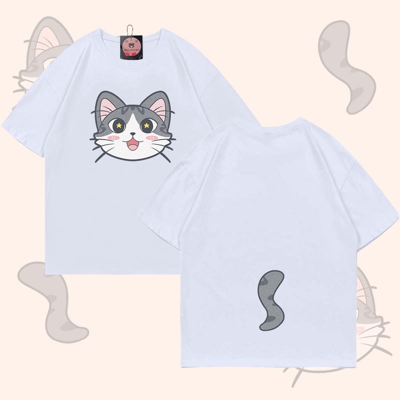 MODAKAWA Katzenkopf- und Schwanzgrafik-T-Shirt - White - 5XL - image 3