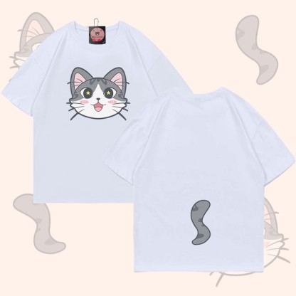 MODAKAWA Katzenkopf- und Schwanzgrafik-T-Shirt - White - 5XL - image 3