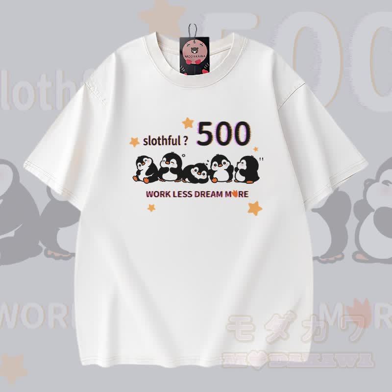 Faulpelz 500 Pinguin Grafik Modakawa Vintage gewaschenes T-Shirt aus 100% Baumwolle - Weiß - 5XL - image 3