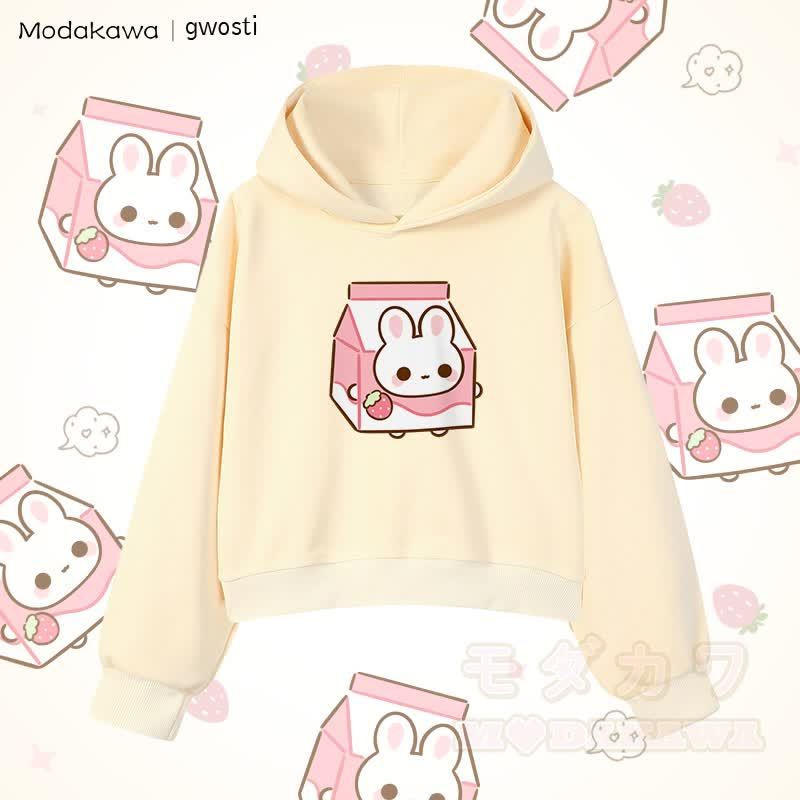 MODAKAWA X gwosti Strawbunny Milk Graphic Cropped Cotton Hoodie - Aprikose - 3XL - image 3