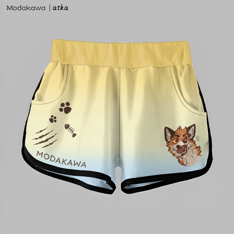 MODAKAWA X atka Gradient Playful Fox Face Graphic Shorts - Yellow&Blue - 5XL - image 2