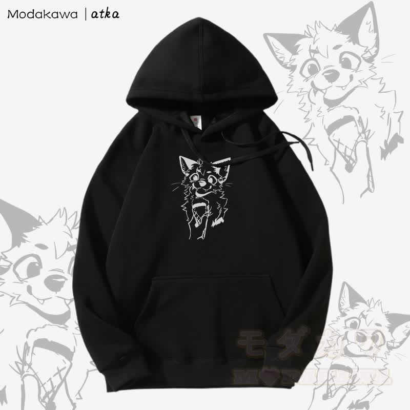 Kapuzenpullover mit Fleecefutter und Fuchs-Eiscreme-Grafik - Schwarz - 5XL - image 7