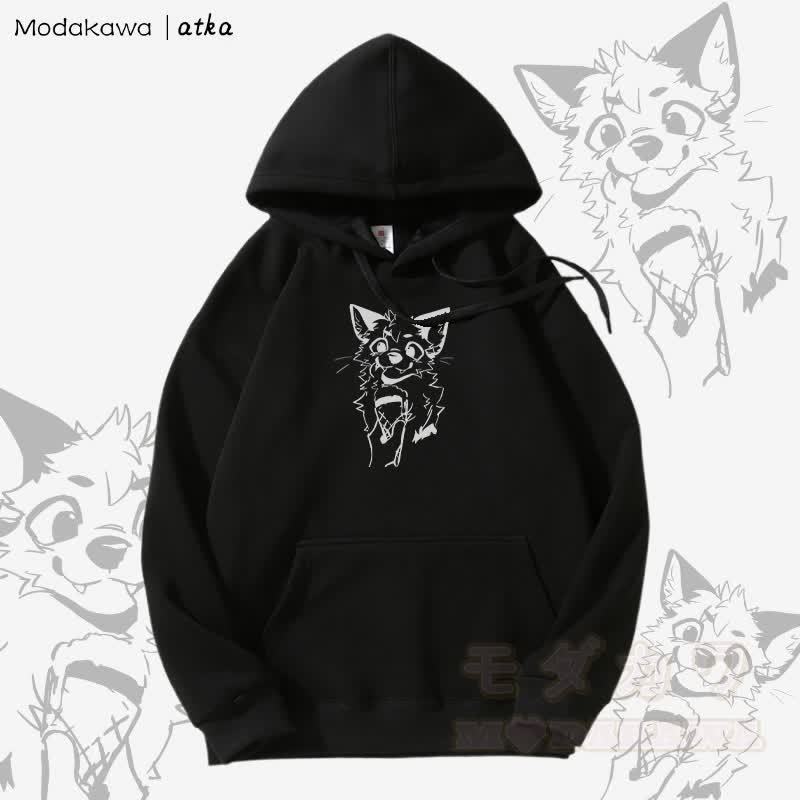 Kapuzenpullover mit Fleecefutter und Fuchs-Eiscreme-Grafik - Schwarz - 5XL - image 7