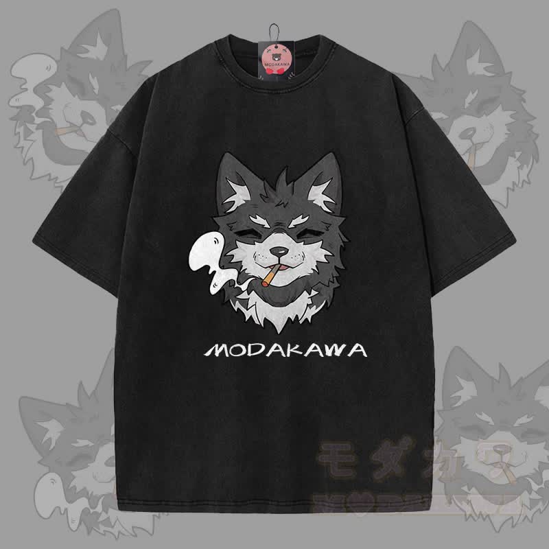 MODAKAWA Koda Smoking Graphic Unisex Vintage Washed T-Shirt - Schwarz - 5XL - image 9