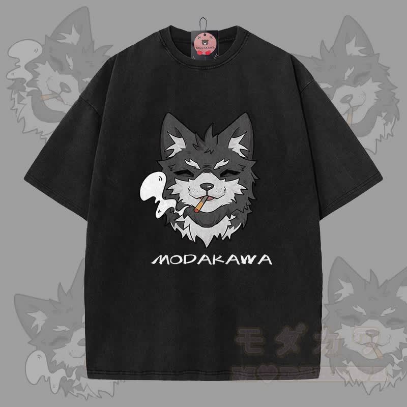 MODAKAWA Koda Smoking Graphic Unisex Vintage Washed T-Shirt - Schwarz - 5XL - image 9