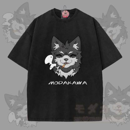 MODAKAWA Koda Smoking Graphic Unisex Vintage Washed T-Shirt - Schwarz - 5XL - image 9
