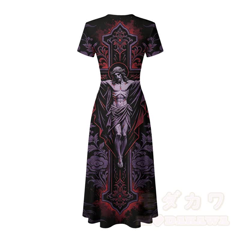 Modakawa Maxikleid mit gotischem Figurenkreuz-Motiv und V-Ausschnitt - image 4