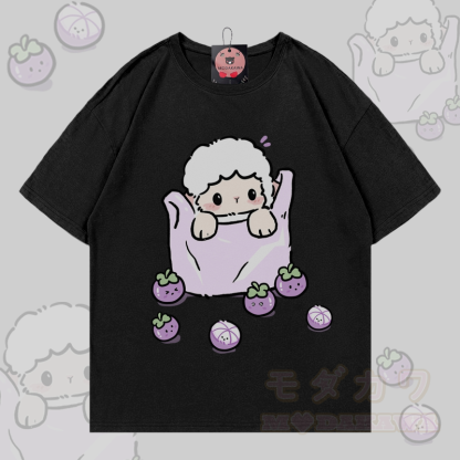 Modakawa T-Shirt aus 100 % Baumwolle mit Schaf- und Blaubeermotiv - Schwarz - 5XL - image 3