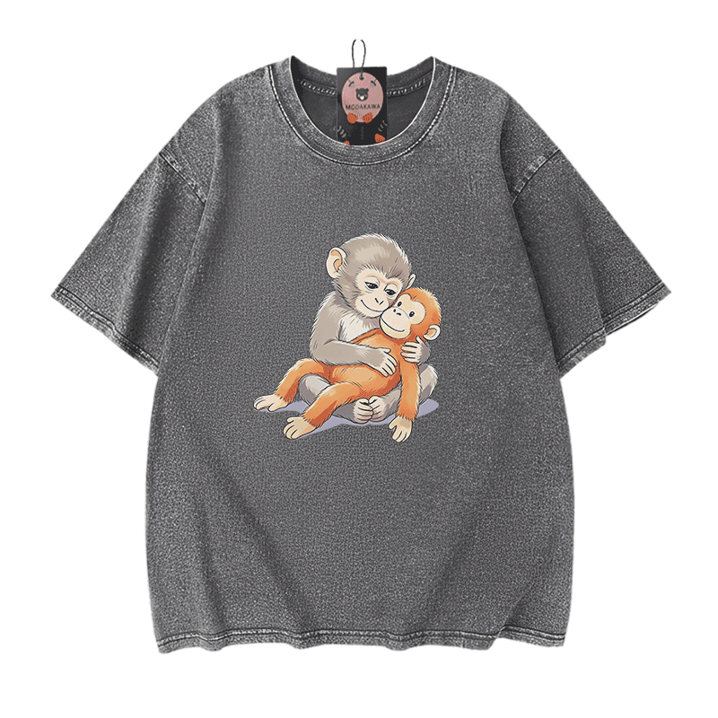 PUNCH Monkey Doll Grafik Modakawa Vintage gewaschenes T-Shirt aus 100% Baumwolle - Grey - 5XL - image 9