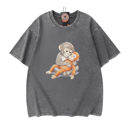 PUNCH Monkey Doll Grafik Modakawa Vintage gewaschenes T-Shirt aus 100% Baumwolle - Grey - 5XL - image 9