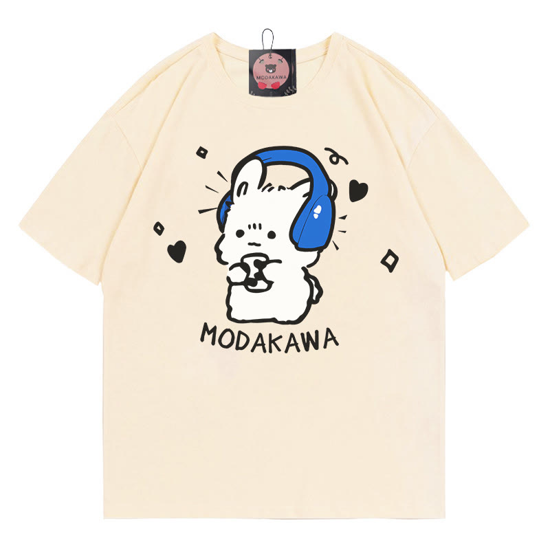 MODAKAWA T-Shirt mit Hasenkopfhörern und Buchstabenprint - Apricot - 5XL - image 4