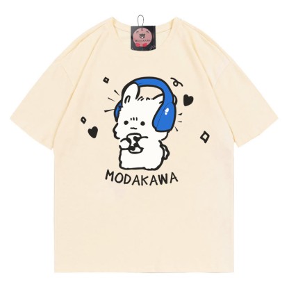 MODAKAWA T-Shirt mit Hasenkopfhörern und Buchstabenprint - Apricot - 5XL - image 4