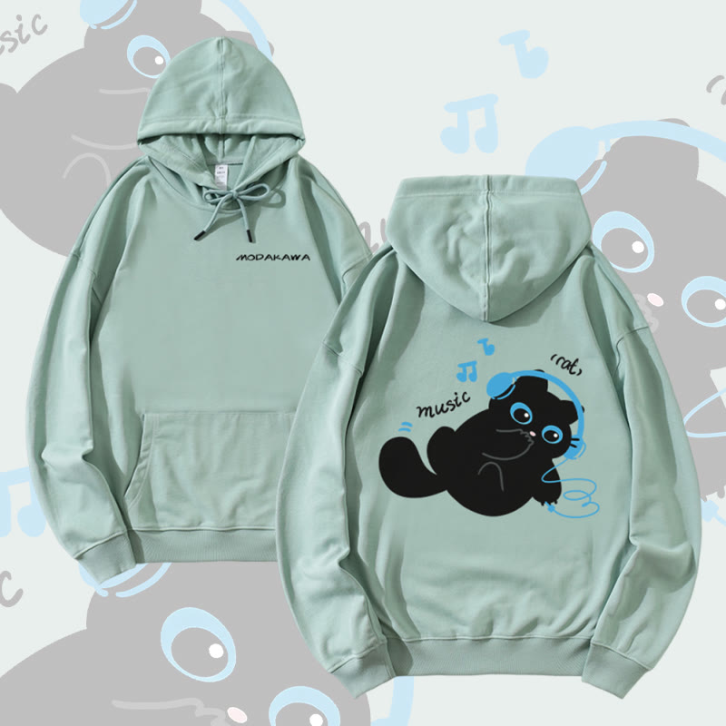 MODAKAWA Hoodie mit schwarzer Katze, die Musik hört (Baumwollmischung) - Green - 5XL - image 2