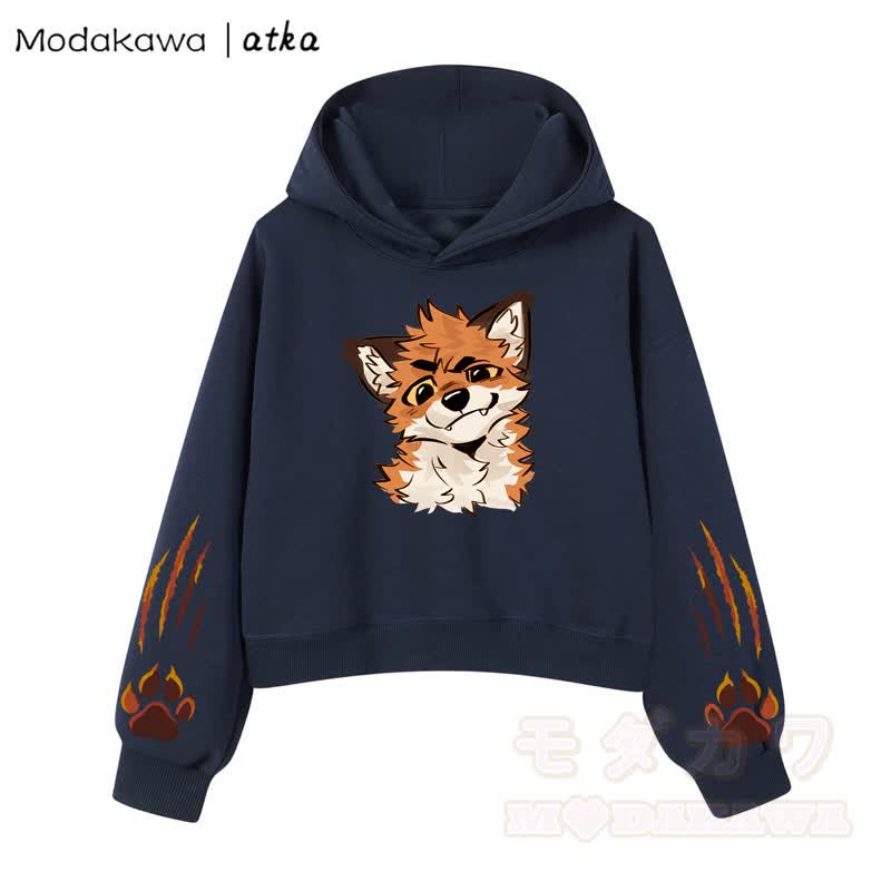 MODAKAWA X atka Fox Graphic Cropped Cotton Hoodie - Marineblau - 3XL - image 10
