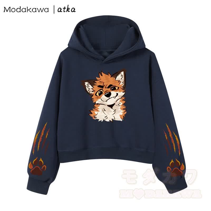 MODAKAWA X atka Fox Graphic Cropped Cotton Hoodie - Marineblau - 3XL - image 10