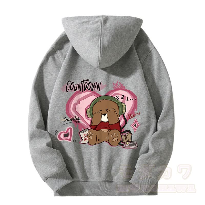 MODAKAWA COUNTDOWN Kapuzenpullover mit Bärenmotiv und Fleece-Futter, Kapuze und Reißverschluss - Grau - 5XL - image 4