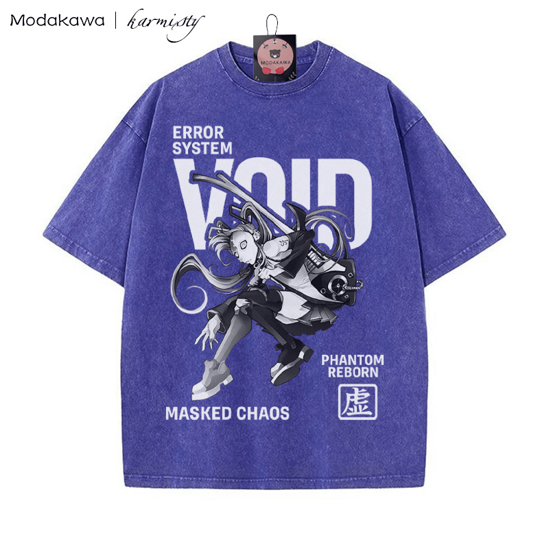 Masked Girl Grafik Unisex Vintage Washed T-Shirt - Blau - 5XL - image 7