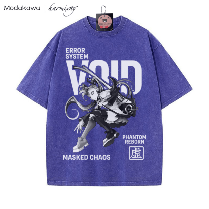 Masked Girl Grafik Unisex Vintage Washed T-Shirt - Blau - 5XL - image 7