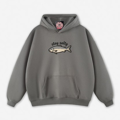 STAY SALTY Dead Fish Graphic Loose Hoodie - Grey - 5XL - image 10