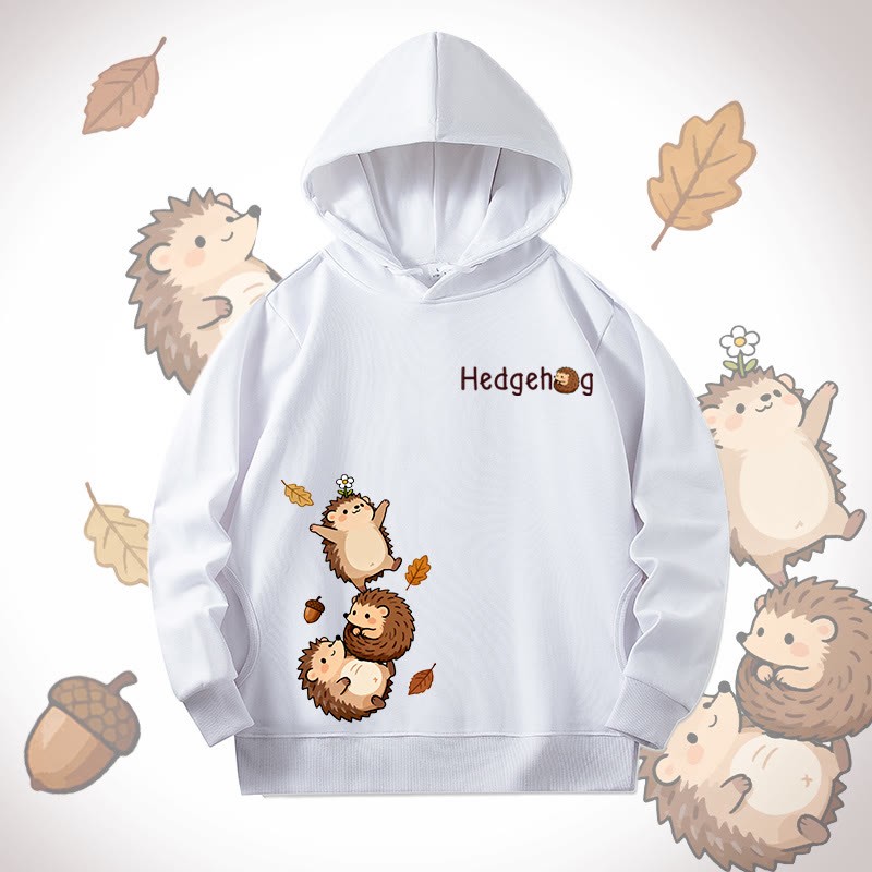 MODAKAWA Baumwoll-Hoodie mit fröhlichem Igelmotiv und Seitentaschen - White - 4XL - image 4