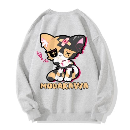 Sad Kitty Grafik Dunkle Ästhetik Unisex Streetwear Sweatshirt - Grey - 5XL - image 4