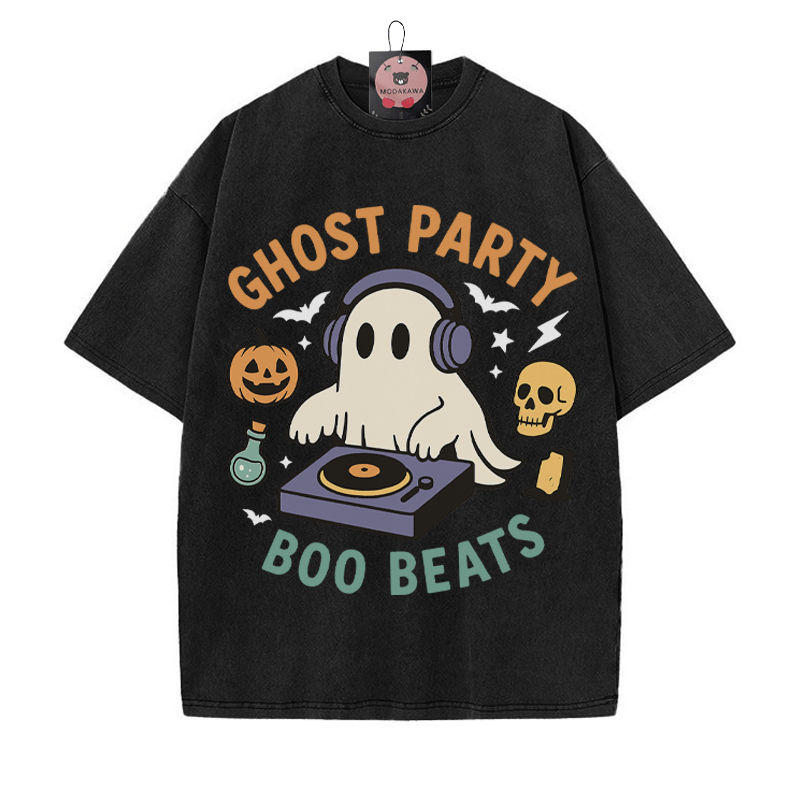GHOST PARTY BOO BEATS DJ Ghost Grafik Unisex Vintage gewaschenes T-Shirt - Schwarz - 5XL - image 7