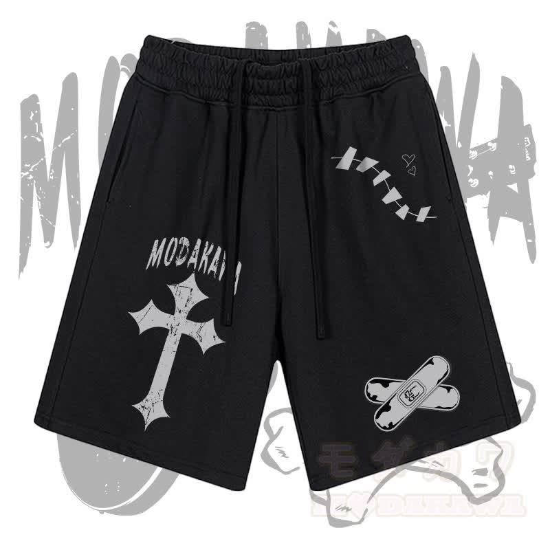 MODAKAWA Cross Bandage Graphic Drawstring Shorts - Schwarz - 2XL - image 3