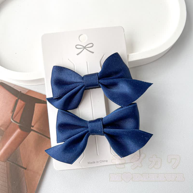 Süßes Paar Haaraccessoires mit Schleifen in einfarbigen Farben - Marineblau - image 4