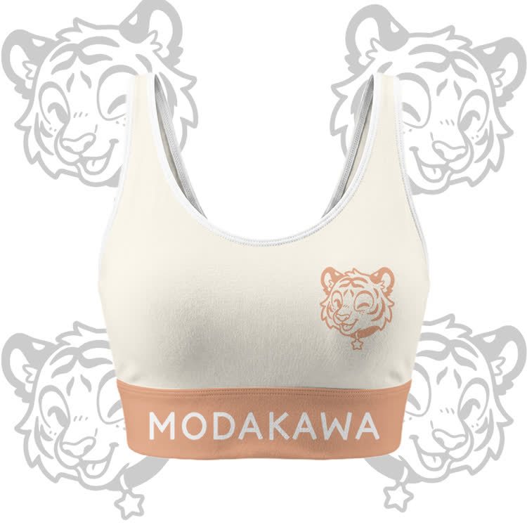 Happy Tiger Grafik Crop Tank Sport Top Shorts Bikini Modakawa passendes Outfit - Beige Top - 5XL - image 4