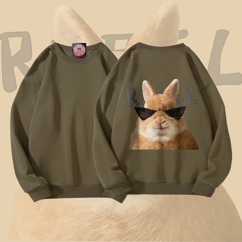 MODAKAWA Sonnenbrillen-Hasen-Grafik Unisex-Sweatshirt - Khaki - 5XL - image 2