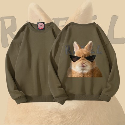 MODAKAWA Sonnenbrillen-Hasen-Grafik Unisex-Sweatshirt - Khaki - 5XL - image 2