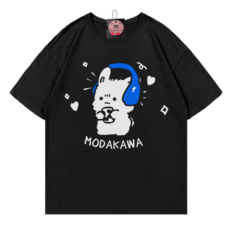 MODAKAWA T-Shirt mit Hasenkopfhörern und Buchstabenprint - Black - 5XL - image 3