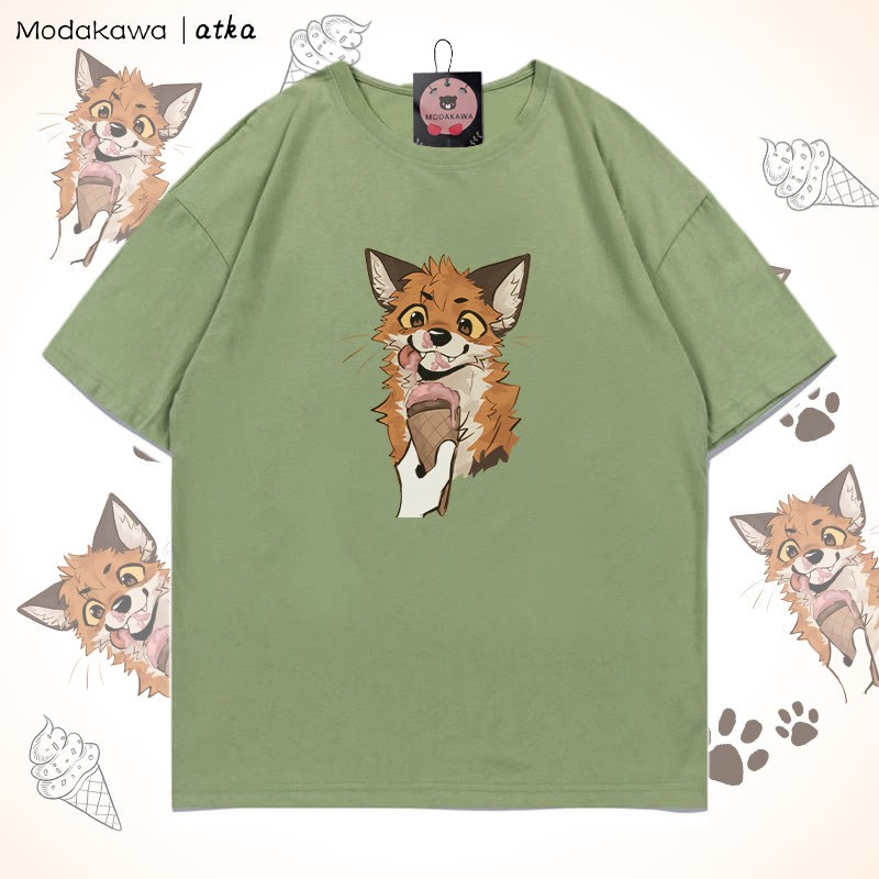 MODAKAWA X atka Fuchs isst Eiscreme Grafik-T-Shirt - Green - 5XL - image 3