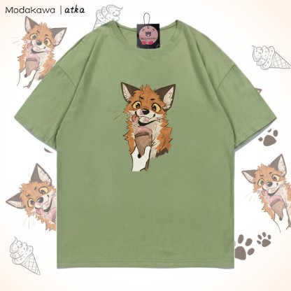 MODAKAWA X atka Fuchs isst Eiscreme Grafik-T-Shirt - Green - 5XL - image 3