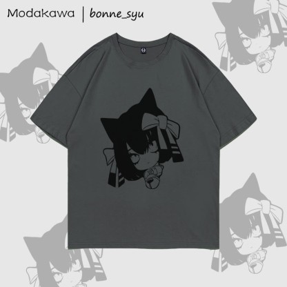 MODAKAWA X bonne_syu KURONEKO Katzenmädchen Grafik-T-Shirt - Dark Grey - 5XL - image 2